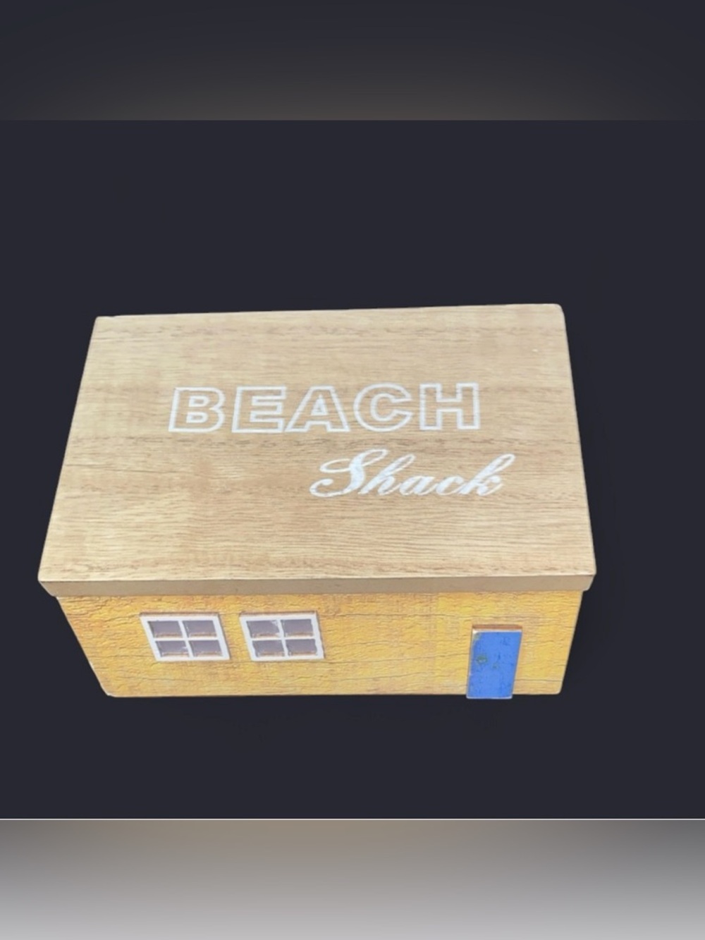Wooden Beach Shack Box with Blue Door